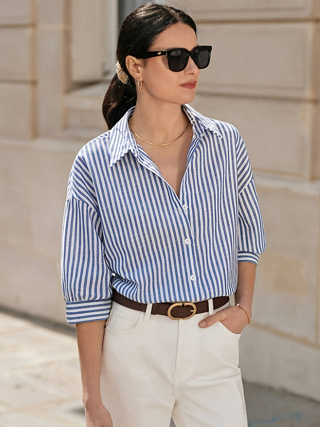 Striped Button-Down Shirt with Relaxed Tailoring