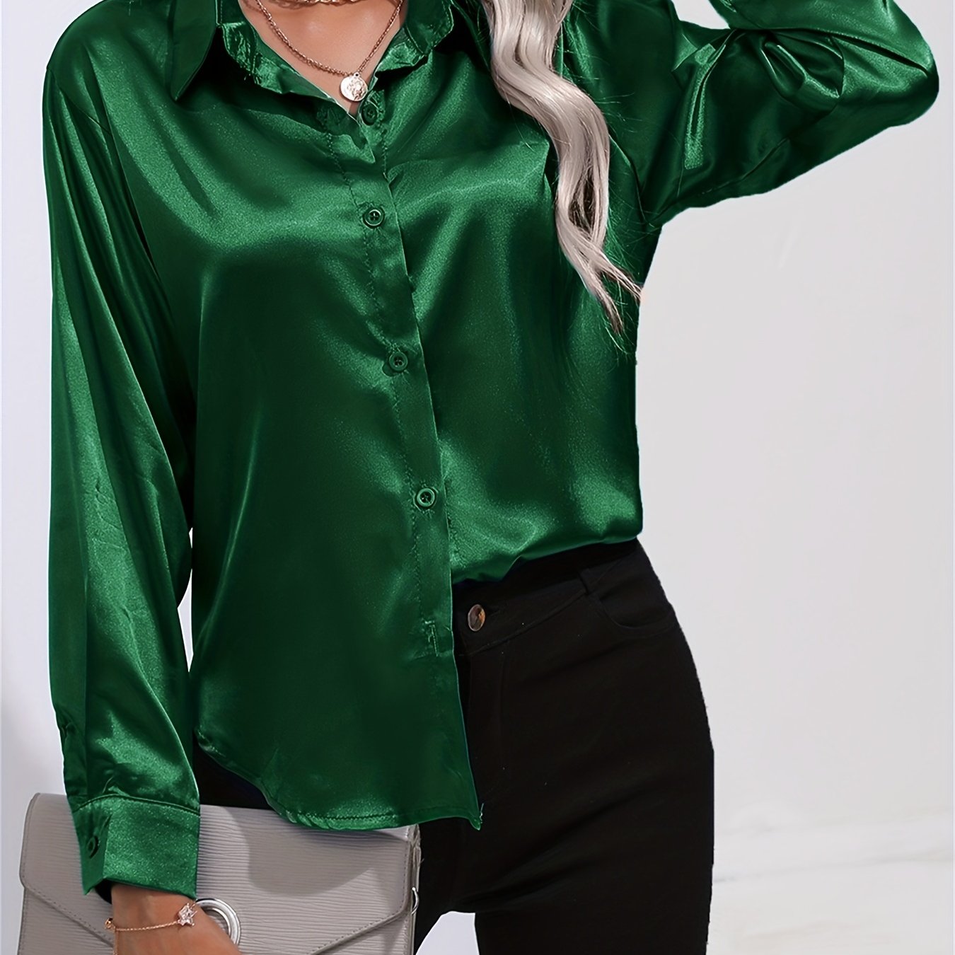 Satin Button-Down Blouse with Refined Draping