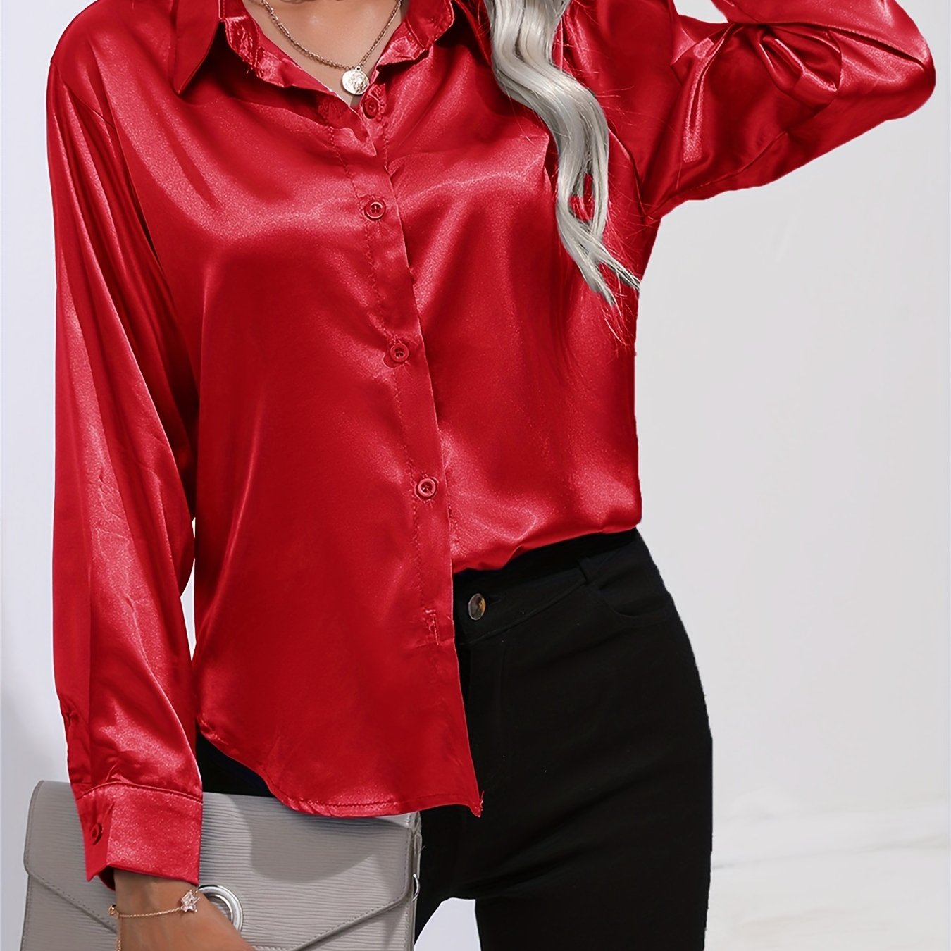 Satin Button-Down Blouse with Refined Draping