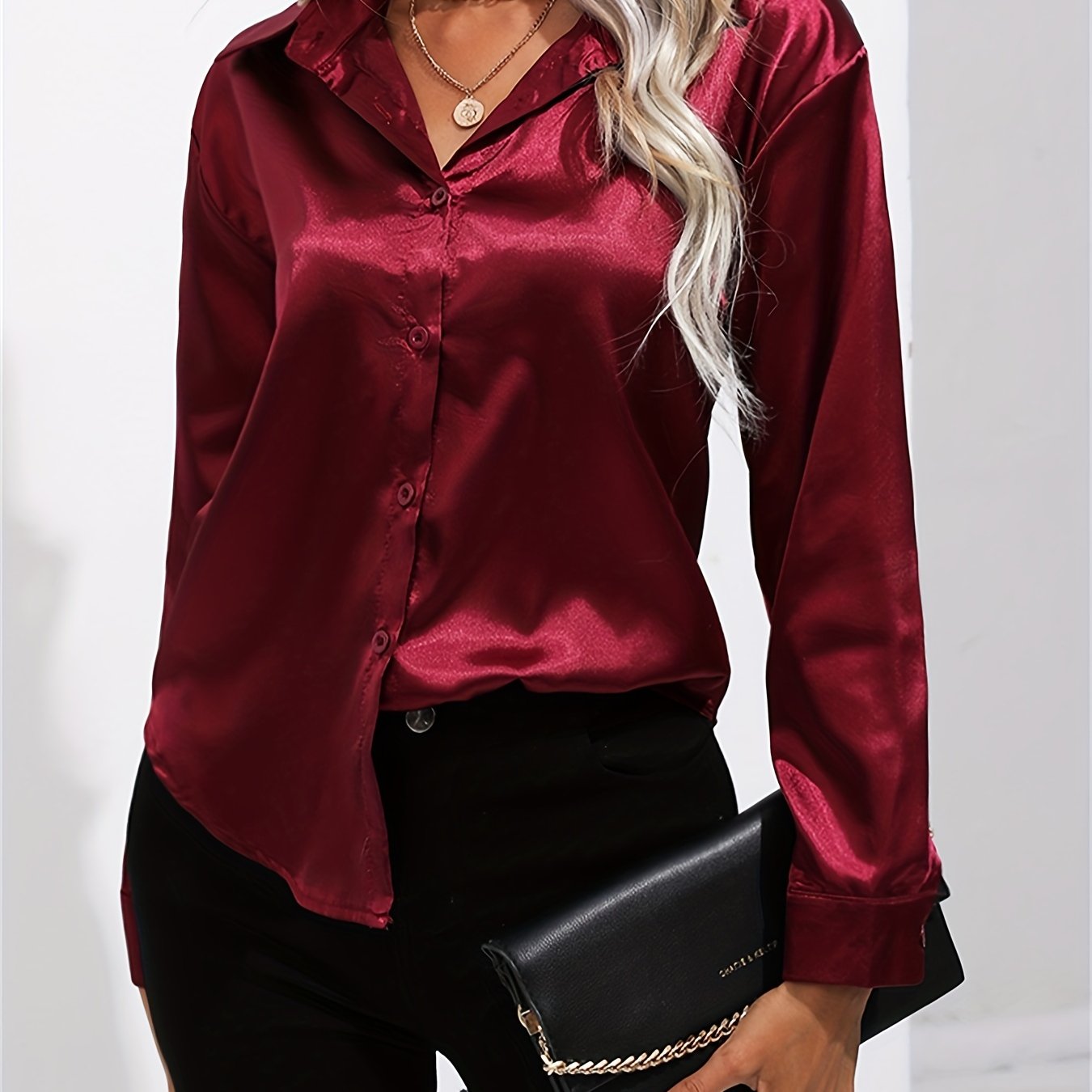 Satin Button-Down Blouse with Refined Draping