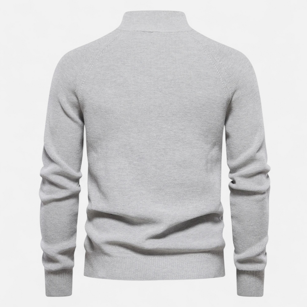 Ribbed Half-Zip Sweater with Signature Detail