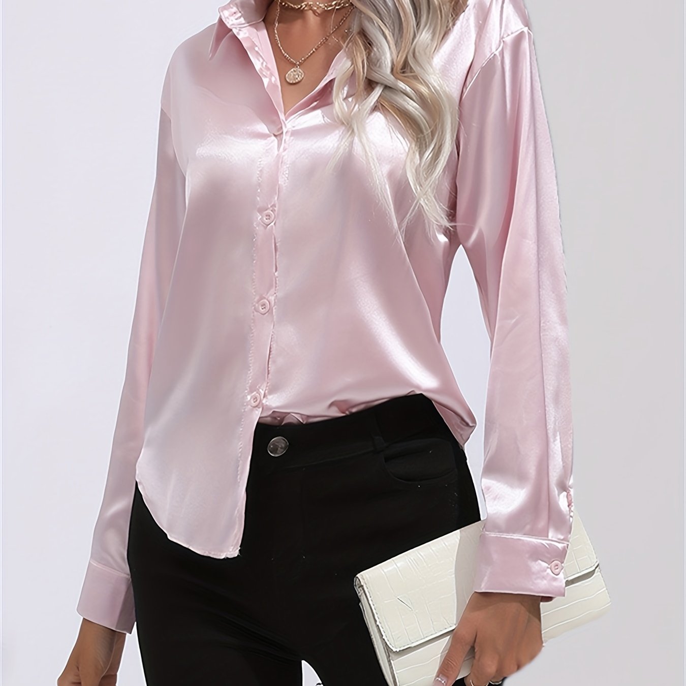 Satin Button-Down Blouse with Refined Draping