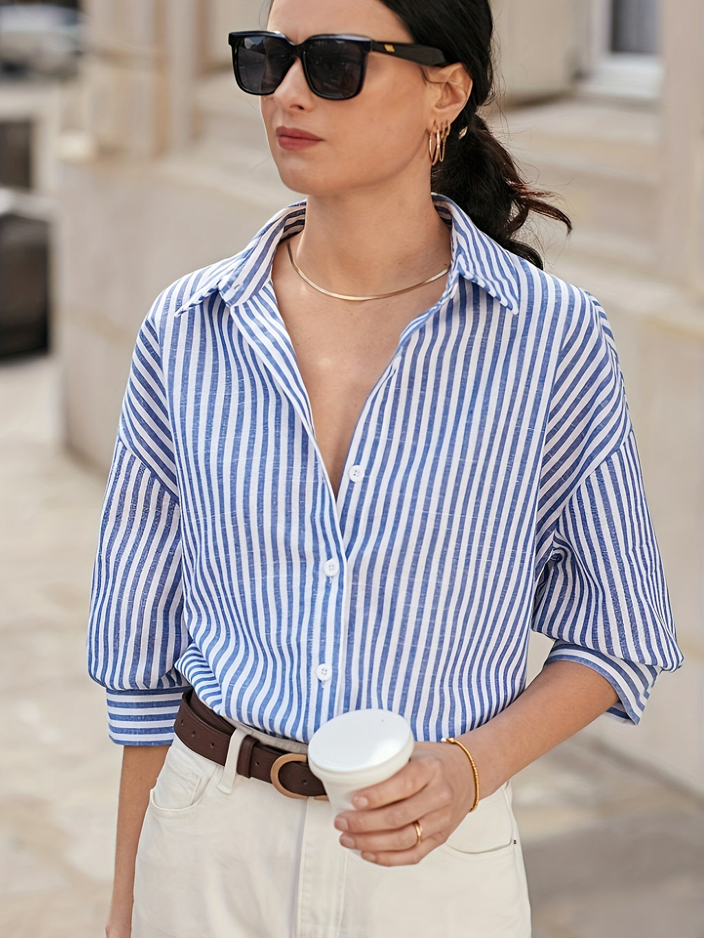 Striped Button-Down Shirt with Relaxed Tailoring