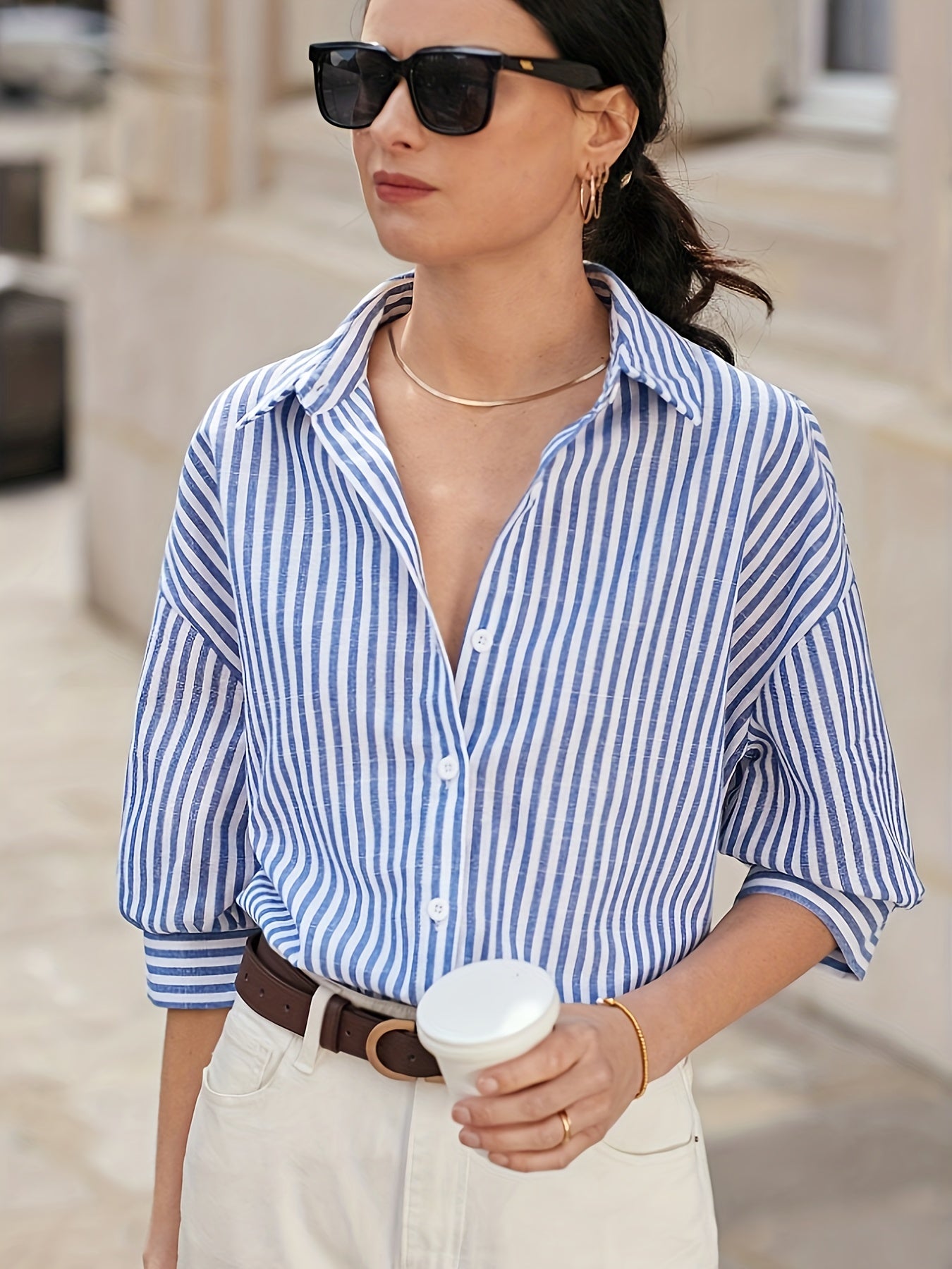 Striped Button-Down Shirt with Relaxed Tailoring