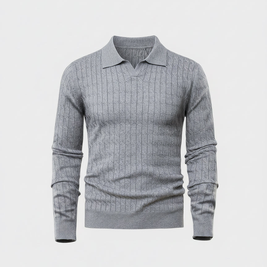Cable-Knit Polo Sweater