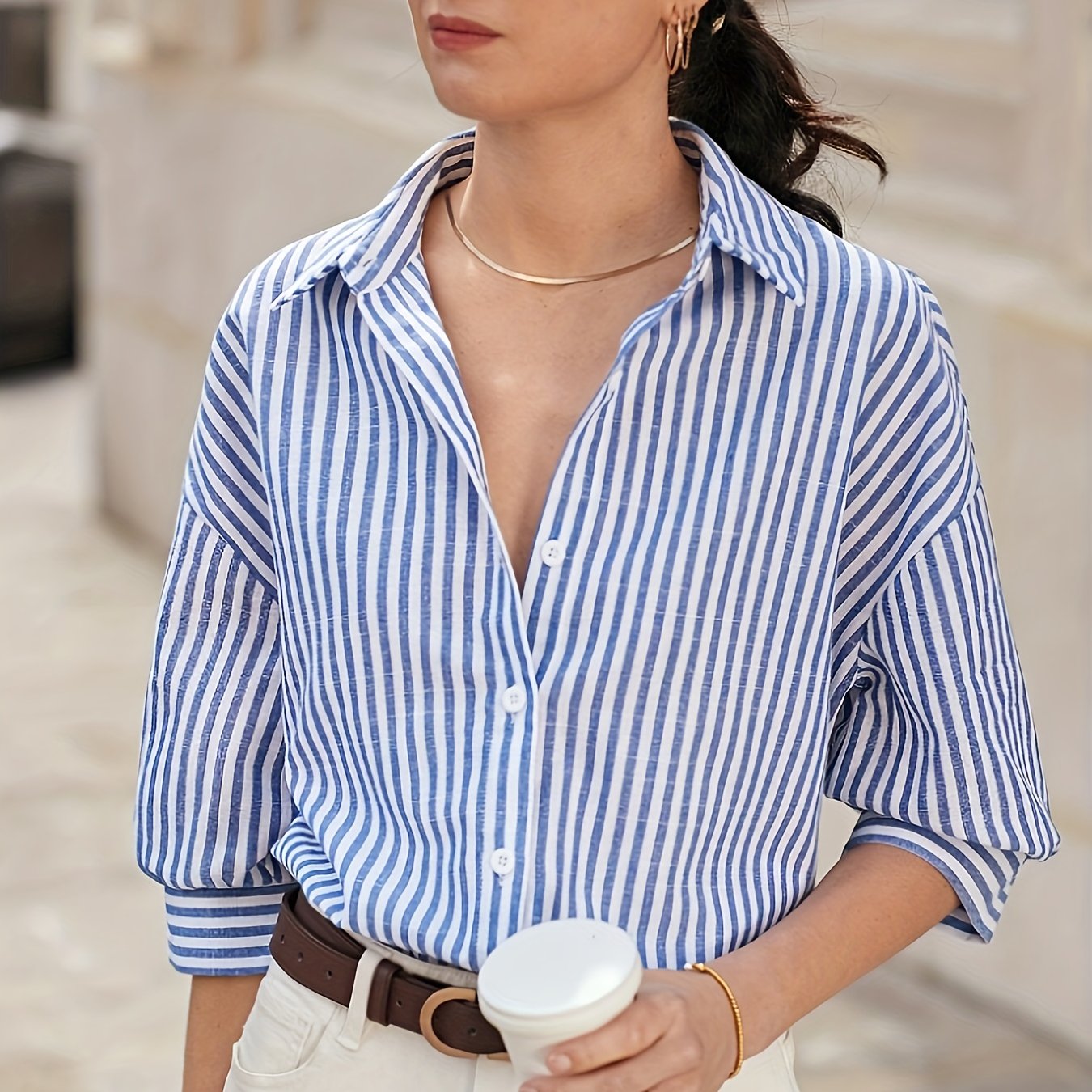 Striped Button-Down Shirt with Relaxed Tailoring