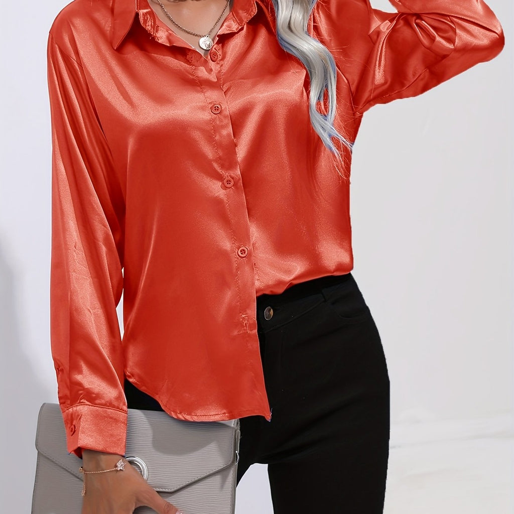 Satin Button-Down Blouse with Refined Draping