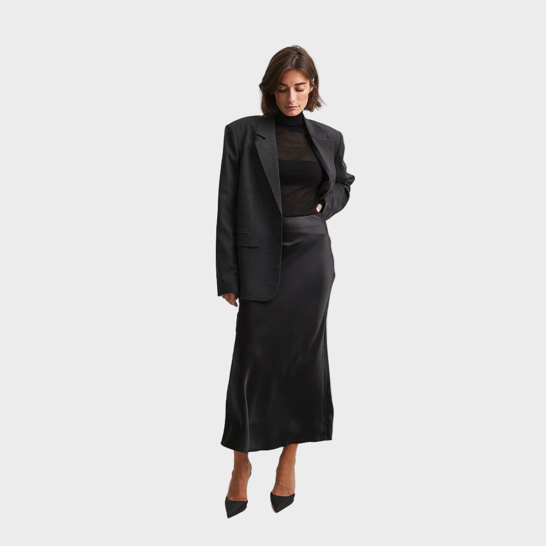 Satin Midi Skirt with Refined Fluid Draping