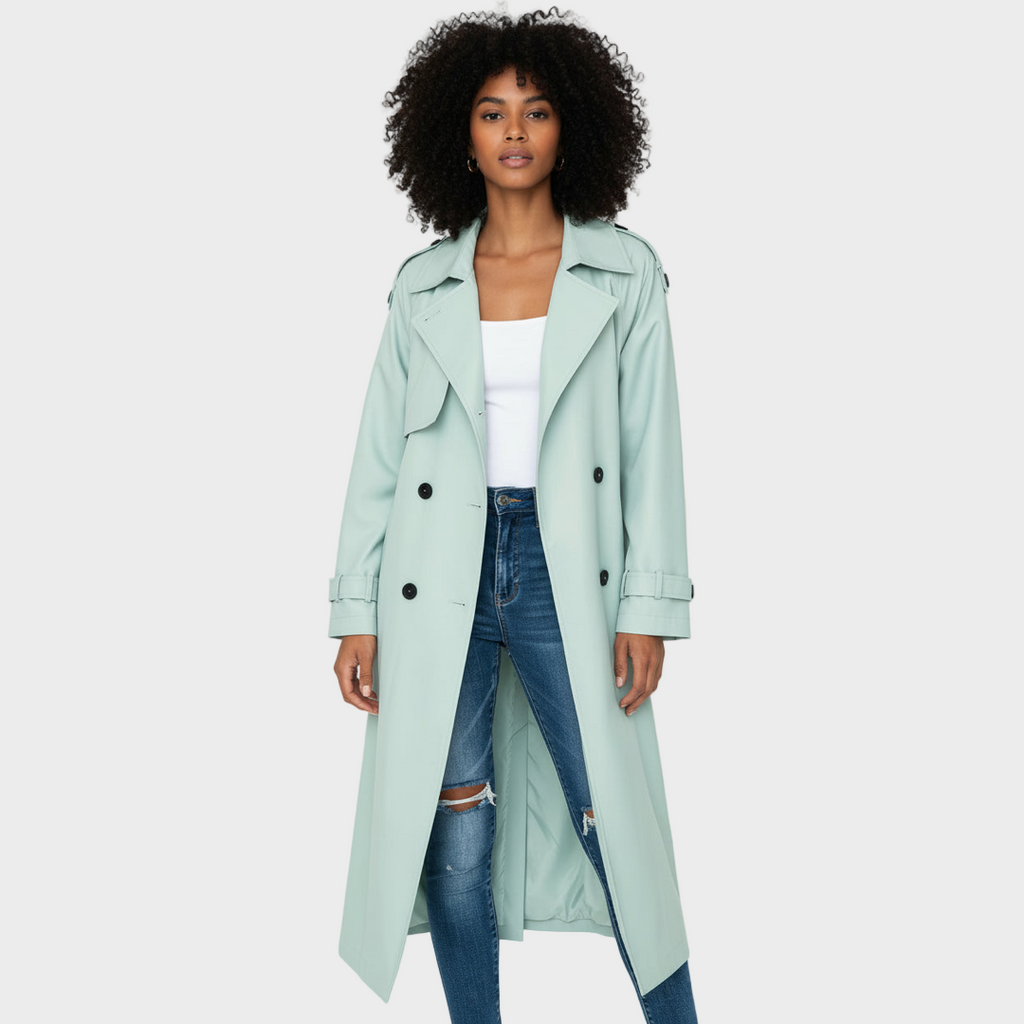 Tailored Long Double-Breasted Trench Coat