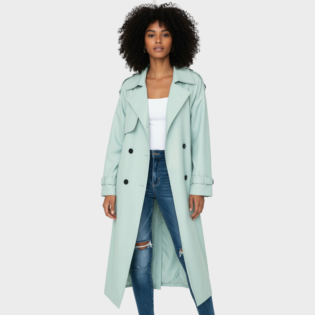 Tailored Long Double-Breasted Trench Coat