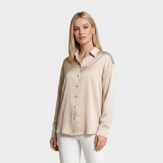 Satin Button-Down Blouse with Refined Draping