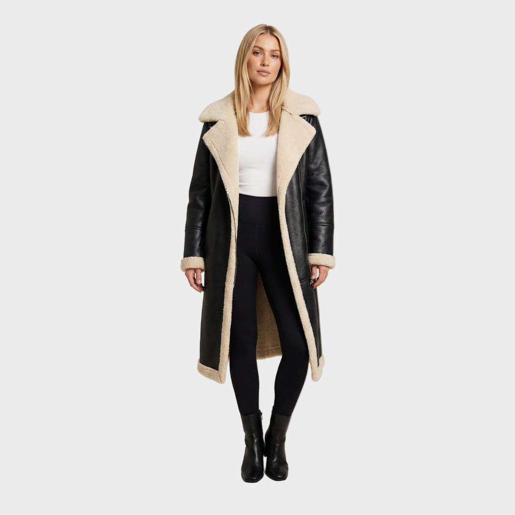 Shearling-Lined Long Leather Coat