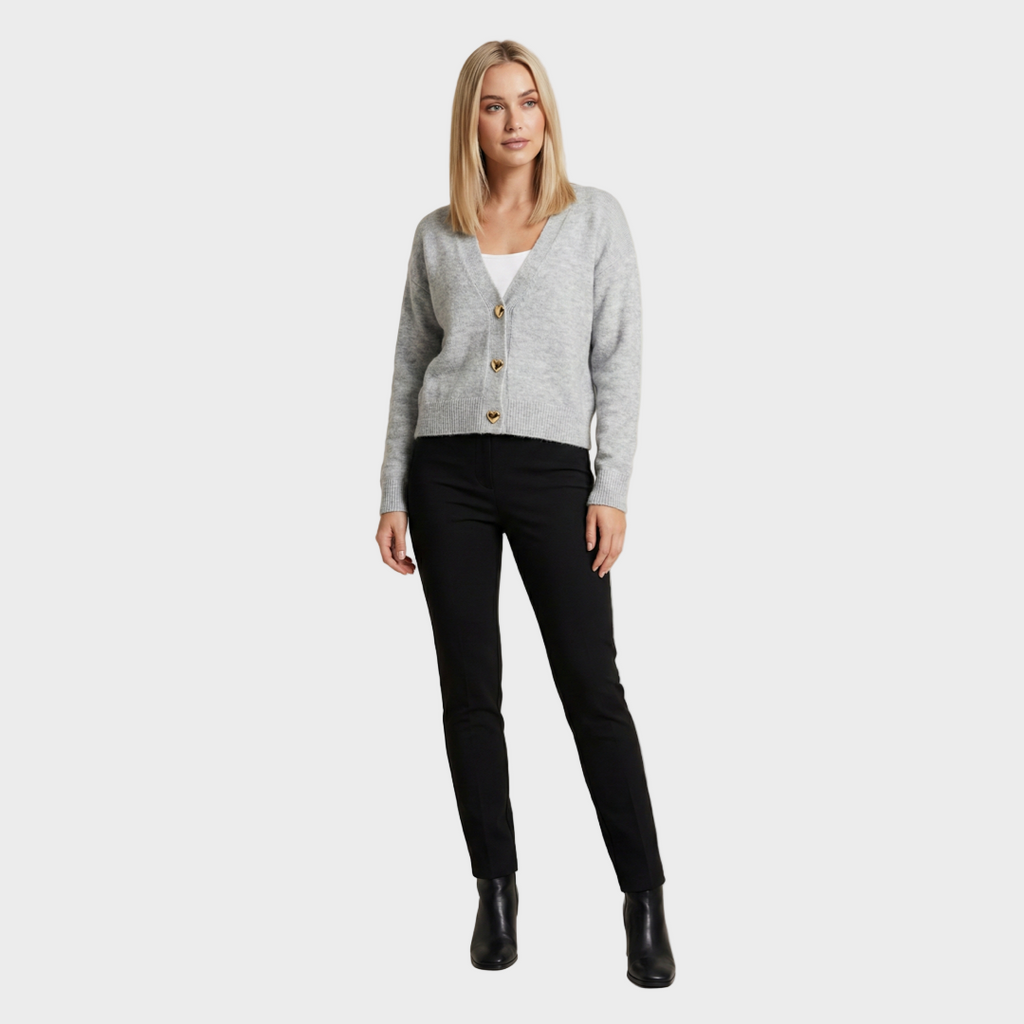 Elegant Knit Cardigan with Sculpted Heart Buttons