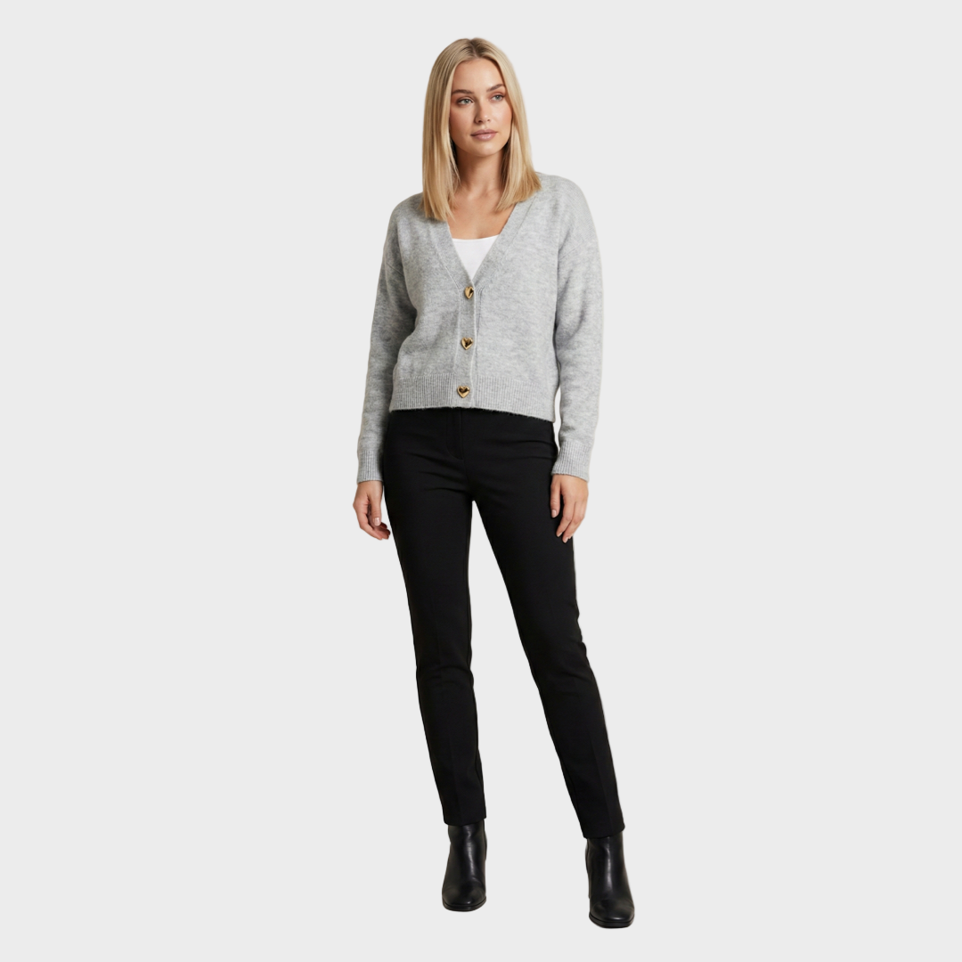 Elegant Knit Cardigan with Sculpted Heart Buttons