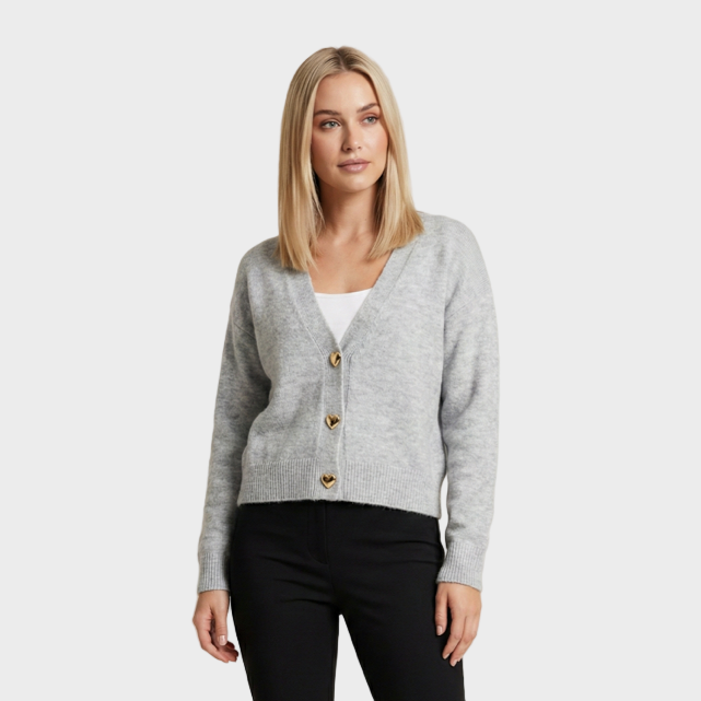 Elegant Knit Cardigan with Sculpted Heart Buttons