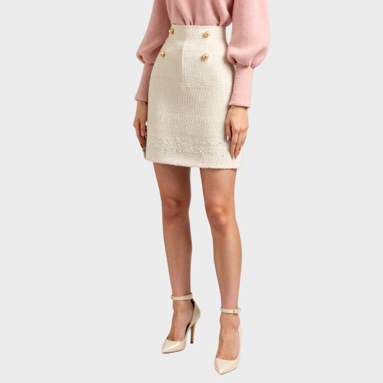 Tailored Textured Mini Skirt with Refined Button Detailing