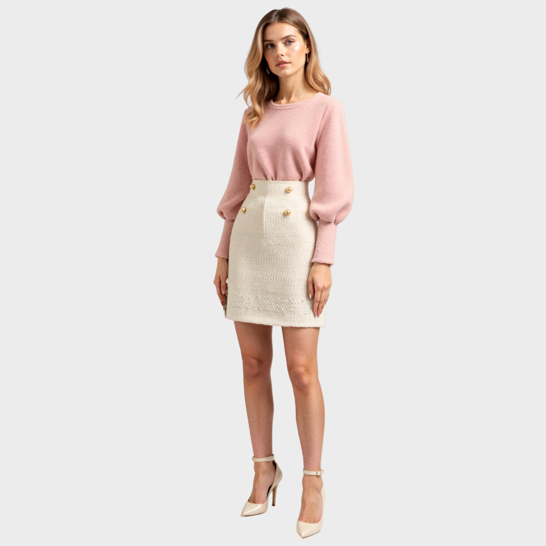 Tailored Textured Mini Skirt with Refined Button Detailing
