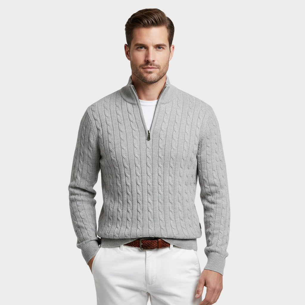 Cable-Knit Half-Zip Sweater