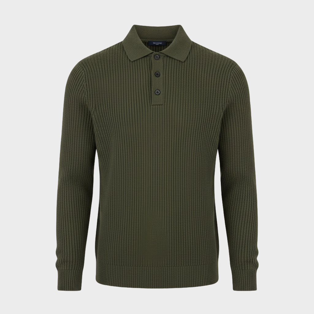 Ribbed Knit Polo Sweater