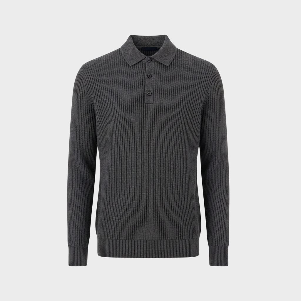 Ribbed Knit Polo Sweater