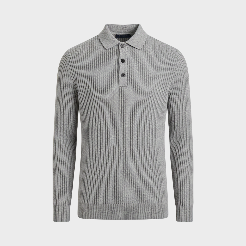 Ribbed Knit Polo Sweater