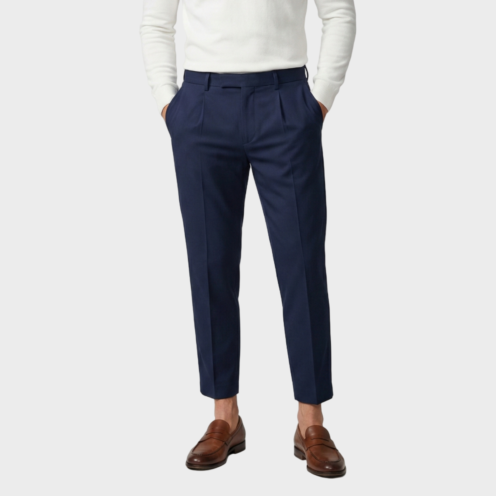 Tailored Wool Pleated Ankle Trousers