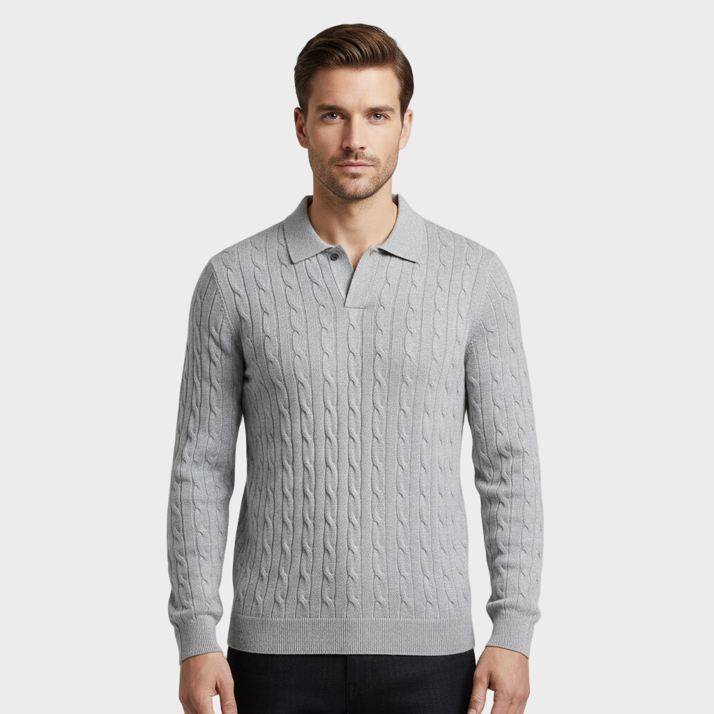 Cable-Knit Polo Sweater