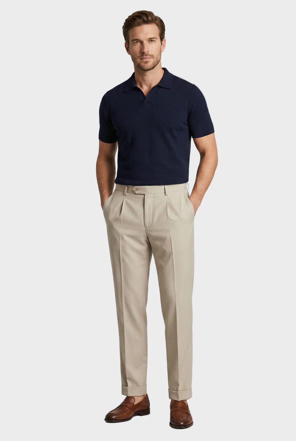 Tailored Wool Pleated Cuffed Trousers