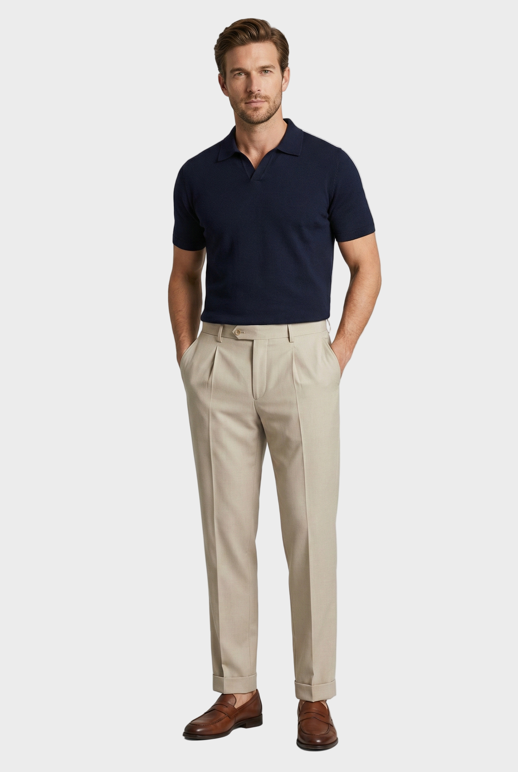 Tailored Wool Pleated Cuffed Trousers