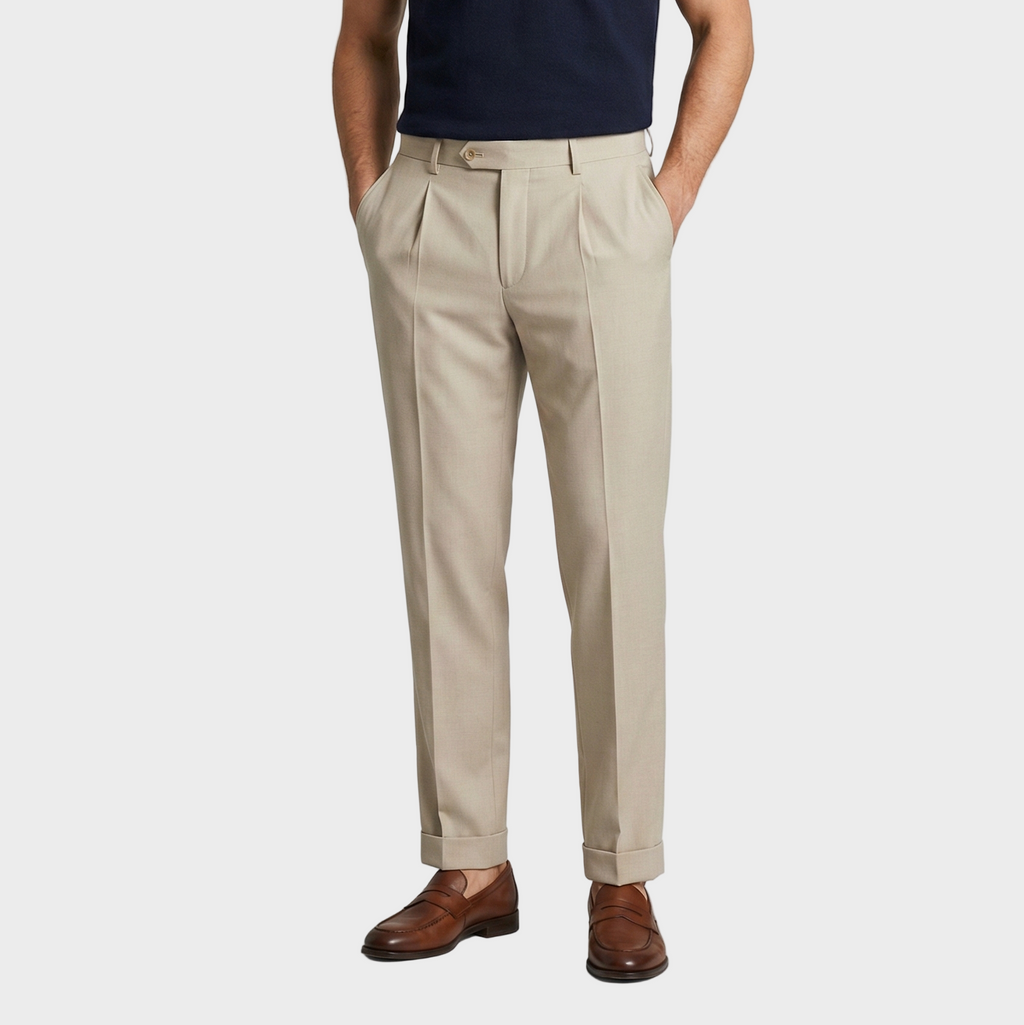 Tailored Wool Pleated Cuffed Trousers