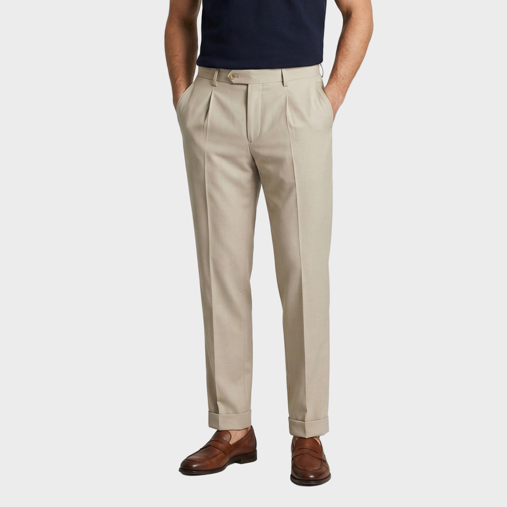 Tailored Wool Pleated Cuffed Trousers