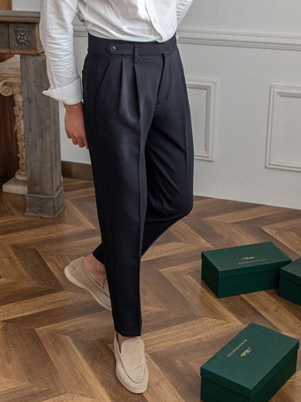 Tailored Wool Pleated Ankle Trousers