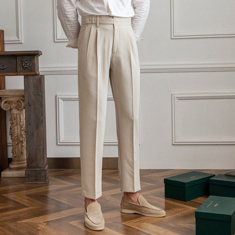Tailored Wool Pleated Ankle Trousers