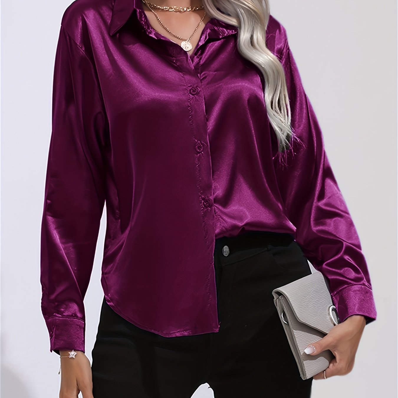 Satin Button-Down Blouse with Refined Draping