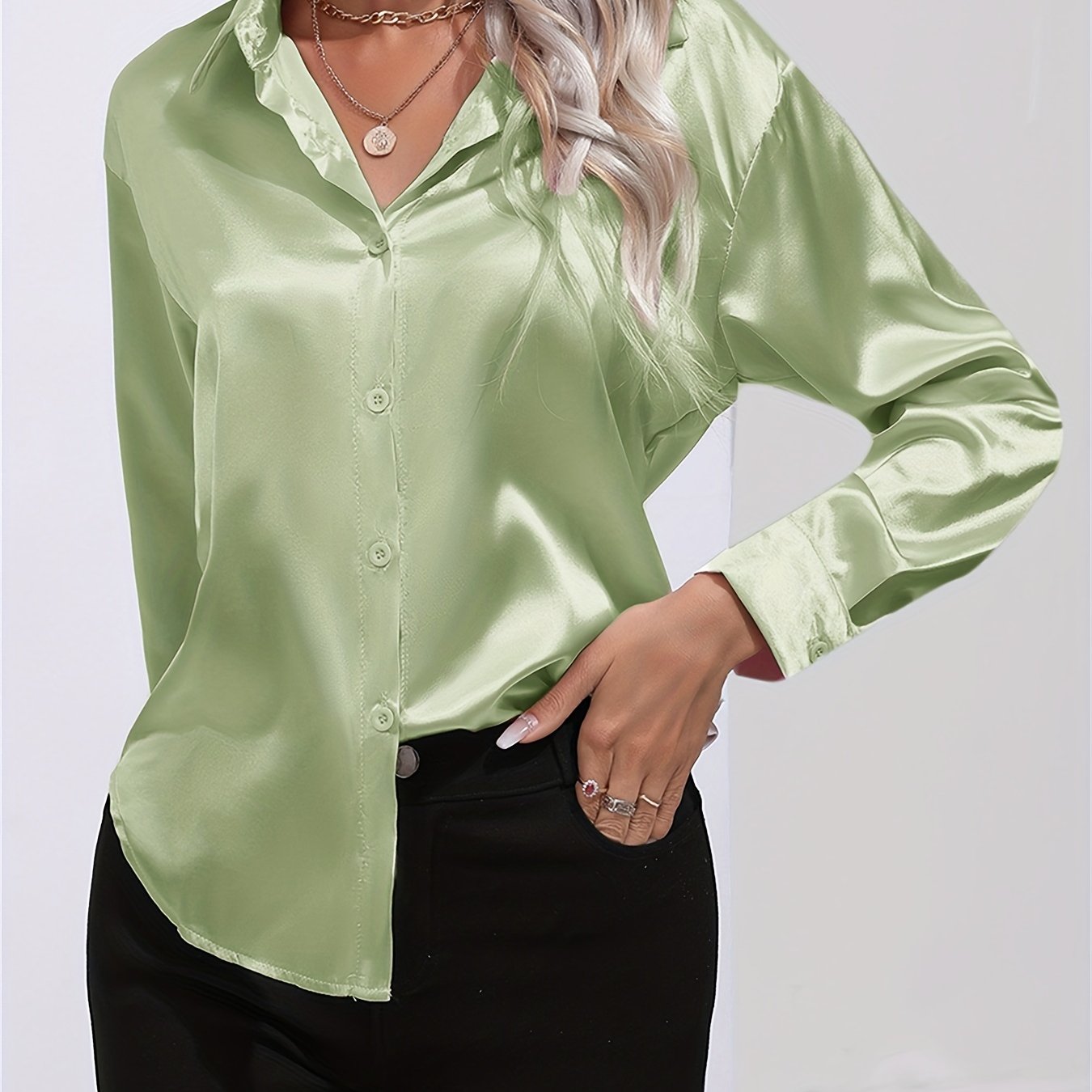 Satin Button-Down Blouse with Refined Draping