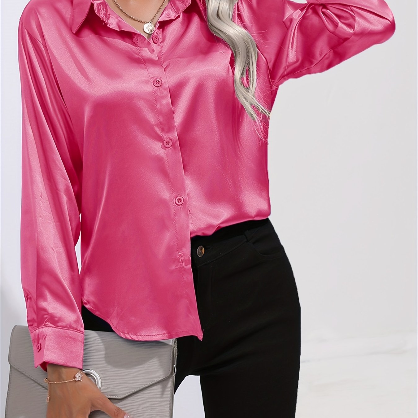 Satin Button-Down Blouse with Refined Draping
