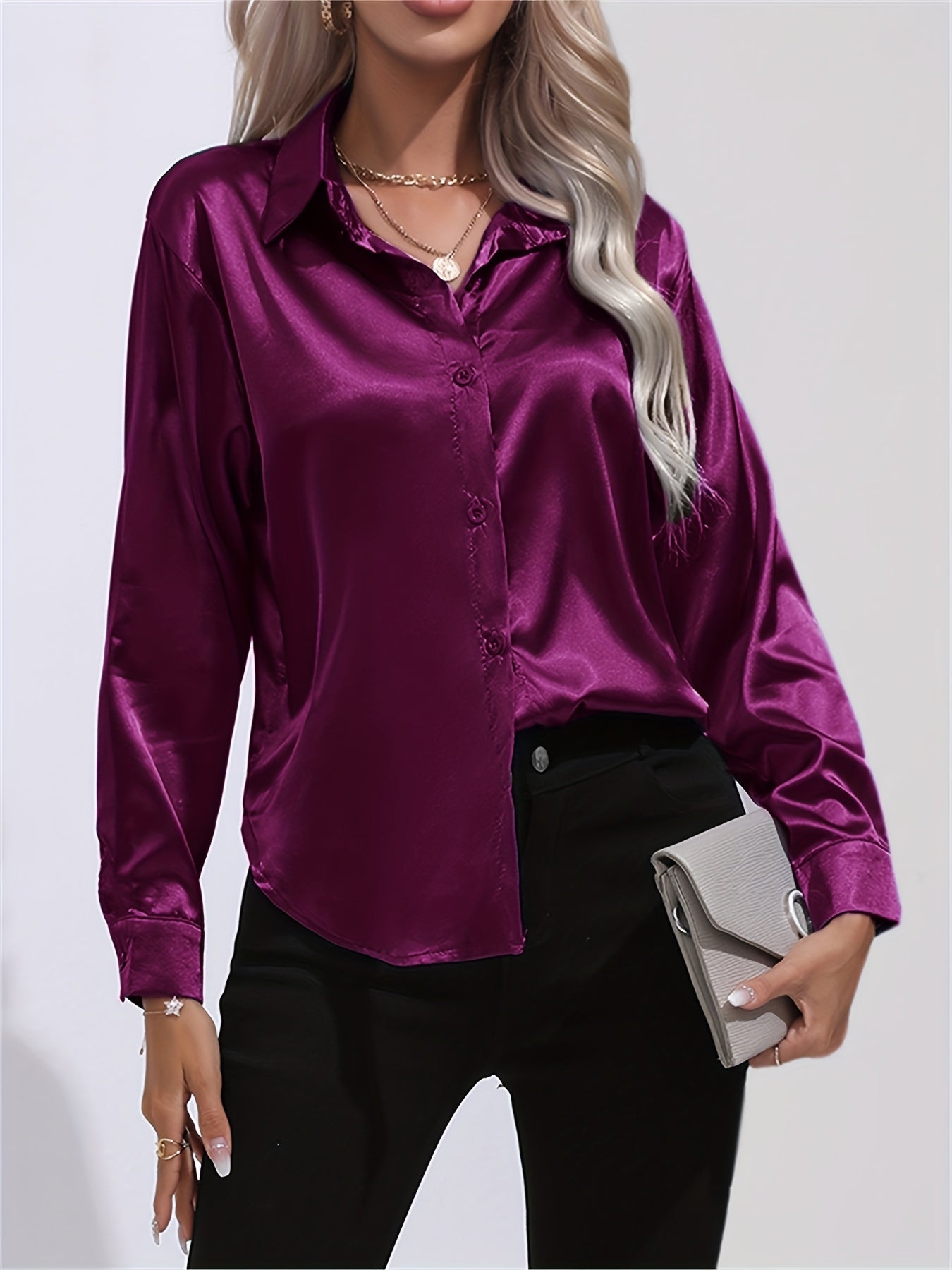 Satin Button-Down Blouse with Refined Draping