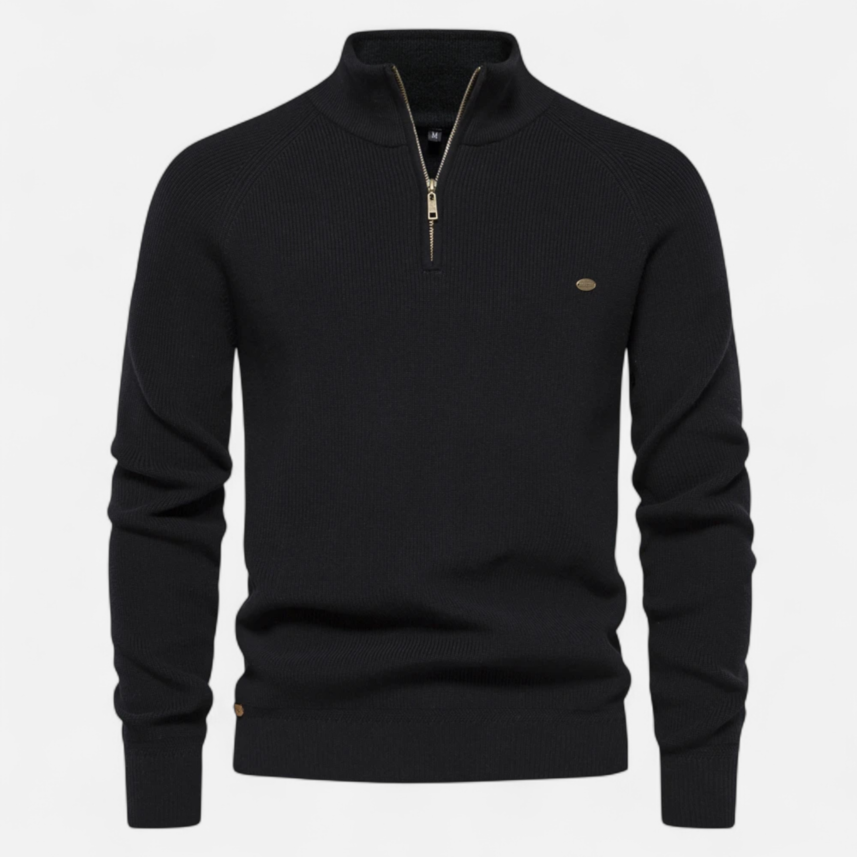 Ribbed Half-Zip Sweater with Signature Detail