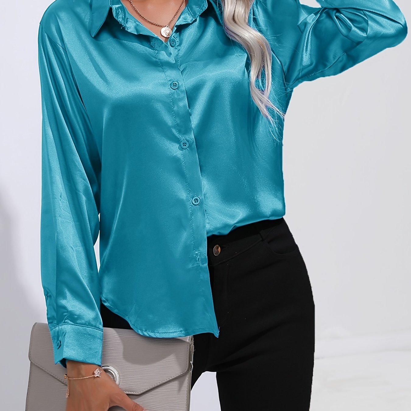 Satin Button-Down Blouse with Refined Draping