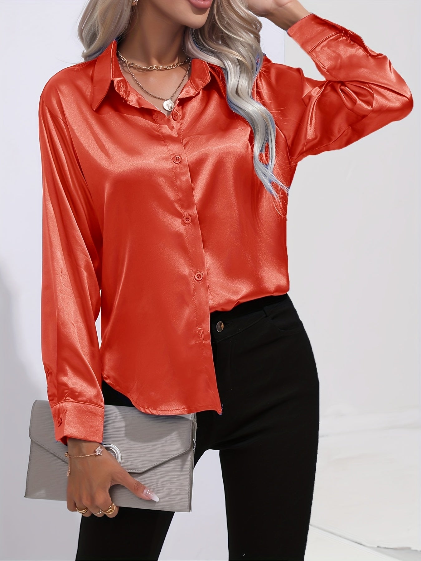 Satin Button-Down Blouse with Refined Draping