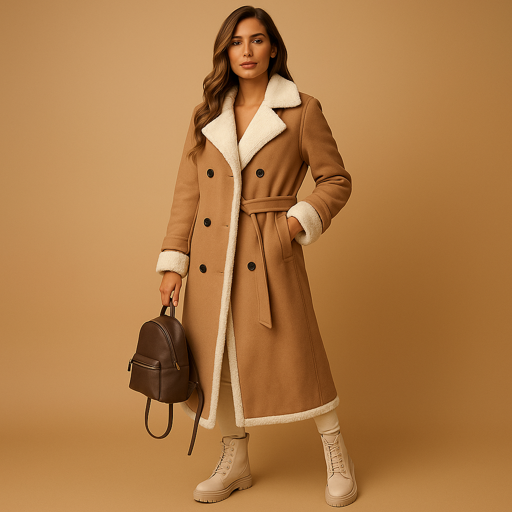 Shearling-Lined Long Leather Coat