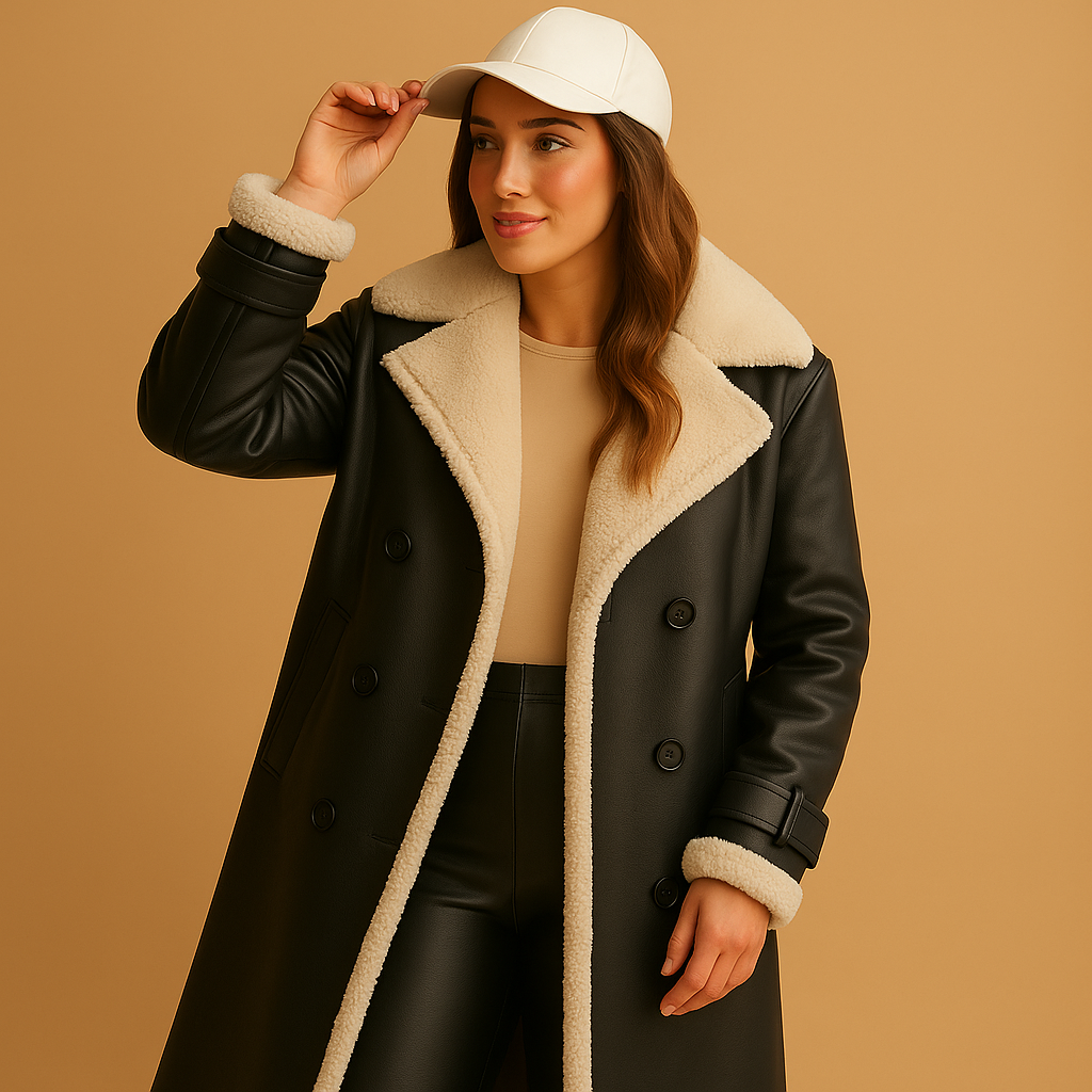 Shearling-Lined Long Leather Coat