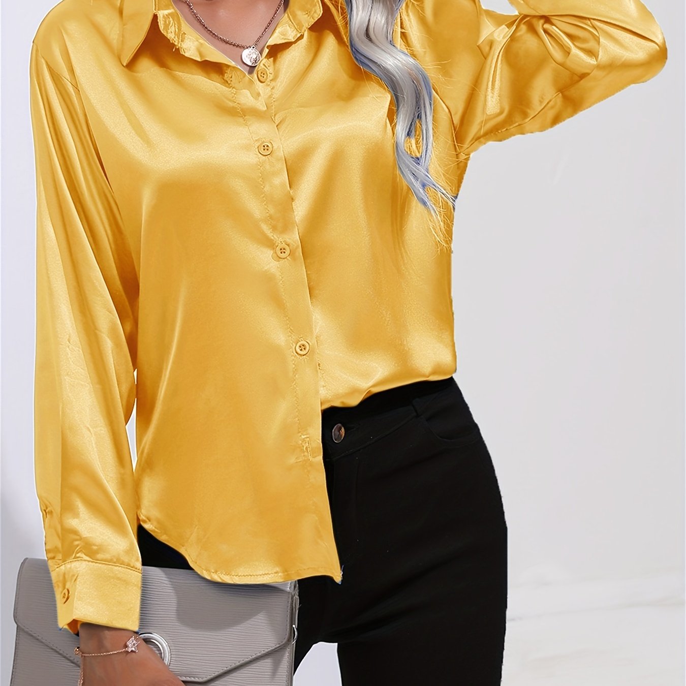 Satin Button-Down Blouse with Refined Draping