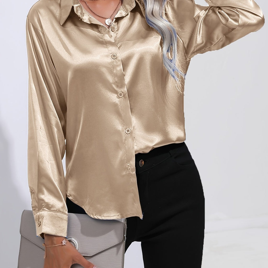 Satin Button-Down Blouse with Refined Draping