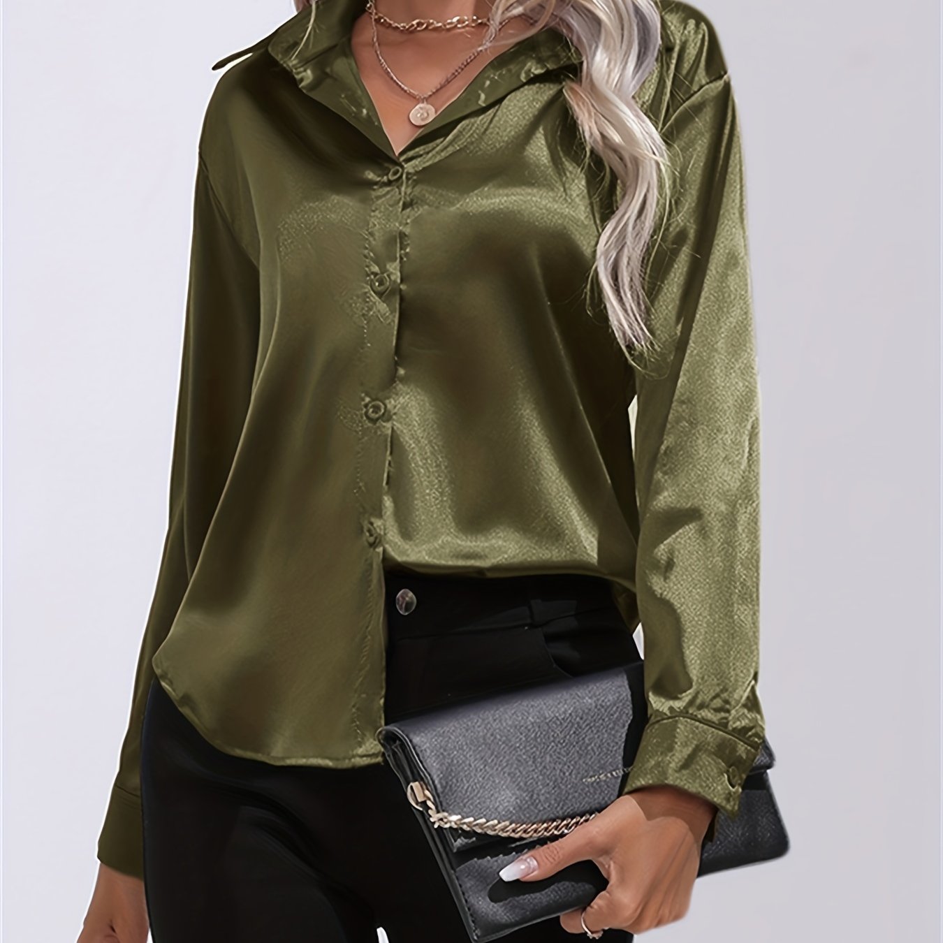 Satin Button-Down Blouse with Refined Draping