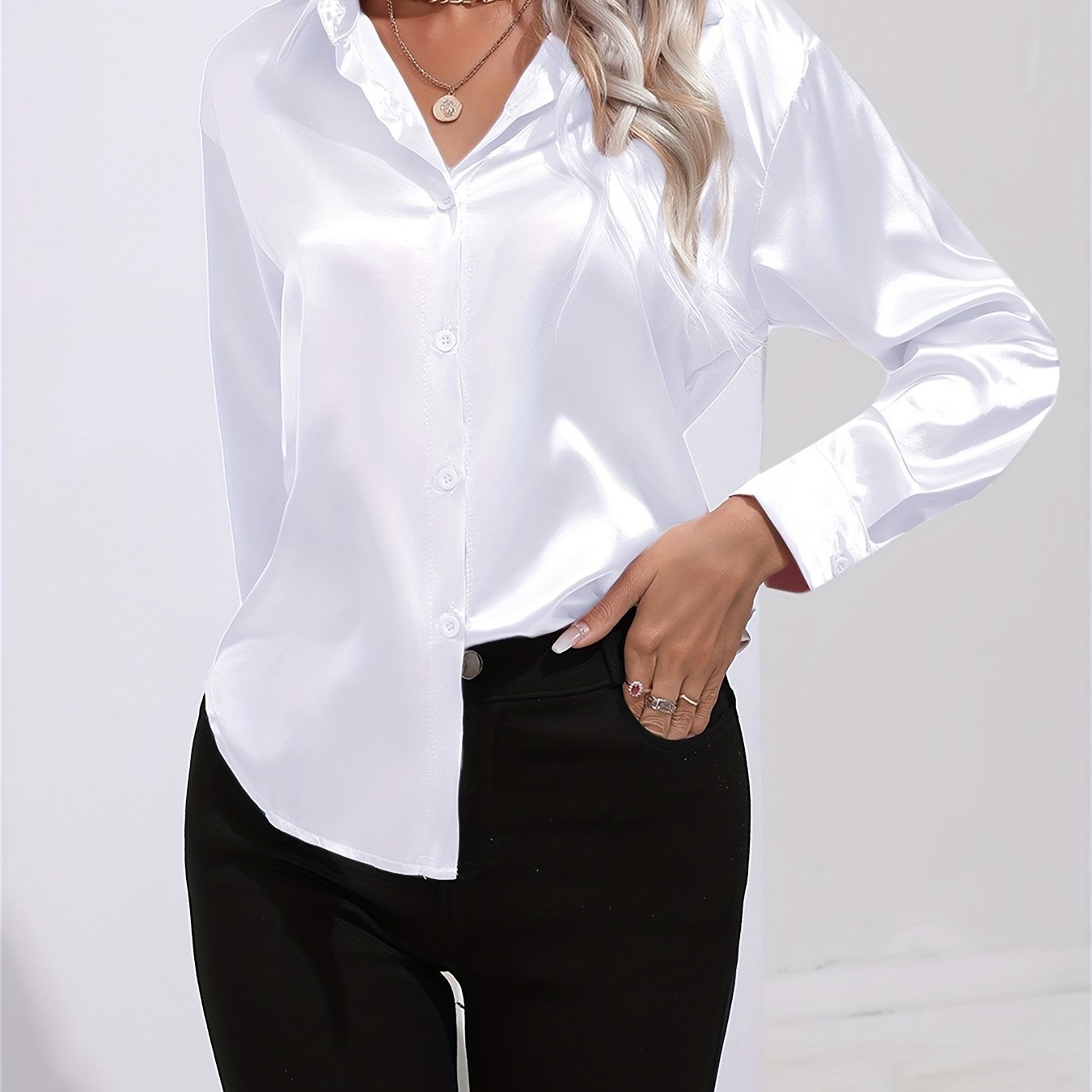Satin Button-Down Blouse with Refined Draping