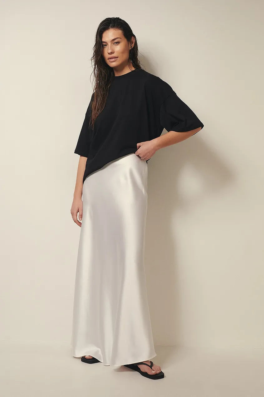 Satin Midi Skirt with Refined Fluid Draping