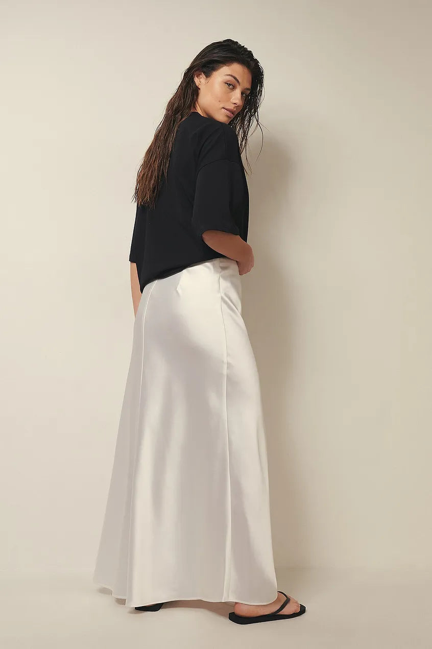 Satin Midi Skirt with Refined Fluid Draping