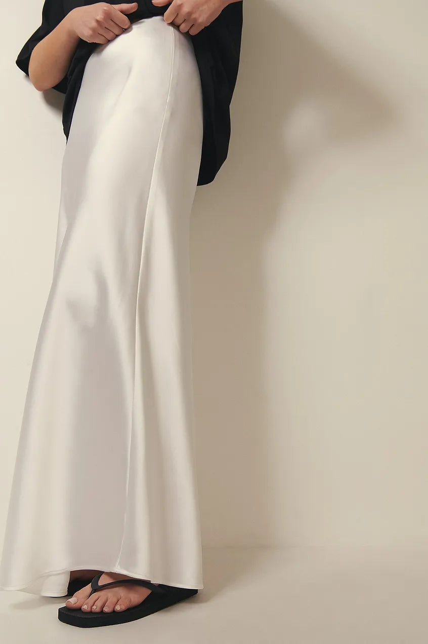 Satin Midi Skirt with Refined Fluid Draping