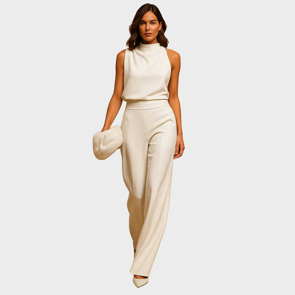 Elegant High-Neck Jumpsuit with Tailored Wide-Leg Silhouette